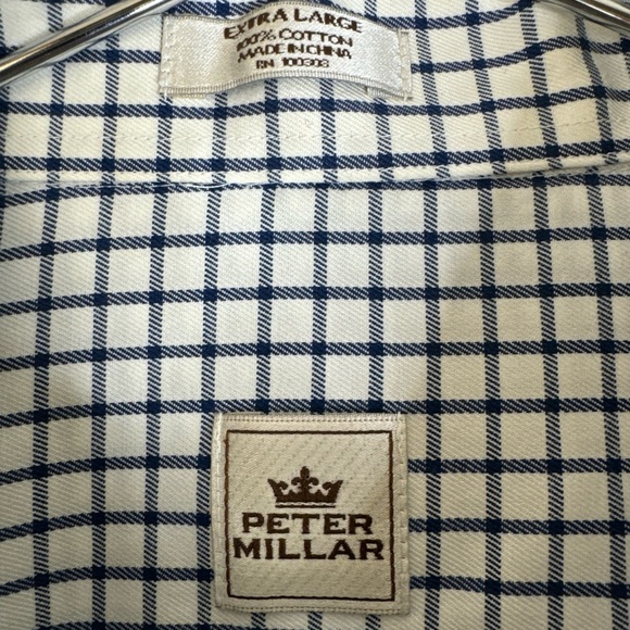 peter‎ millar XL White Blue Plaid Collar Button Down Shirt CP25 - Picture 3 of 4